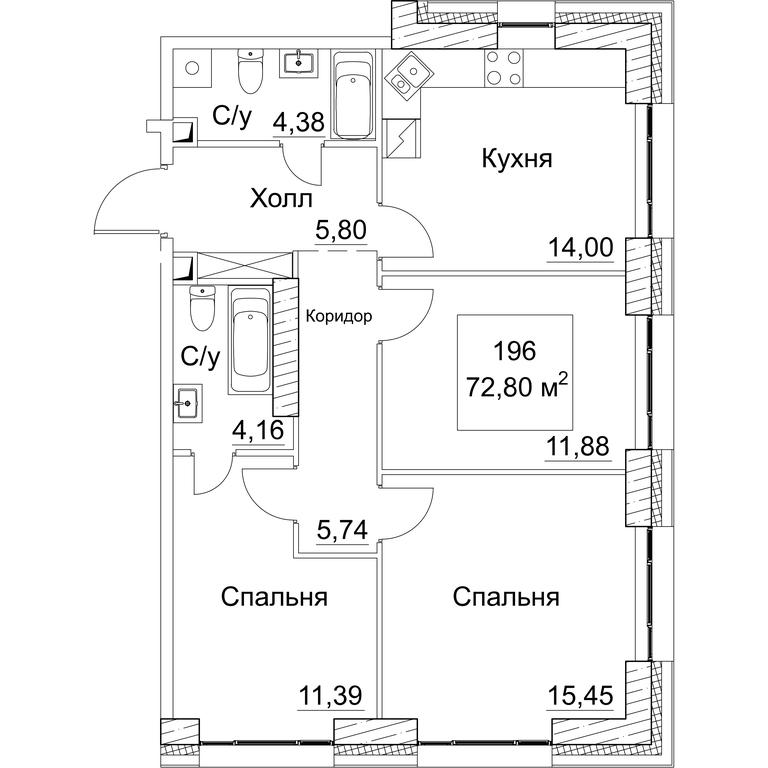 3-BD Apartment Sale, 74.68 sq. m. at SEZAR CITY, 2nd Khoroshyovsky Drive, Moscow, Russia #1