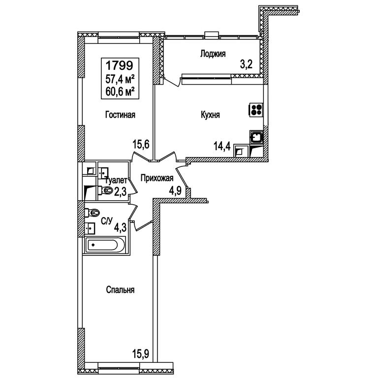 2-BD Apartment Sale, 60.6平方米 at Rasskazovo, Andreya Tarkovskogo Boulevard, Vnukovskoye Settlement, Moscow, Russia #2 2-BD Apartment Sale, 60.6平方米 at Rasskazovo, Andreya Tarkovskogo Boulevard, Vnukovskoye Settlement, Moscow, Russia #2