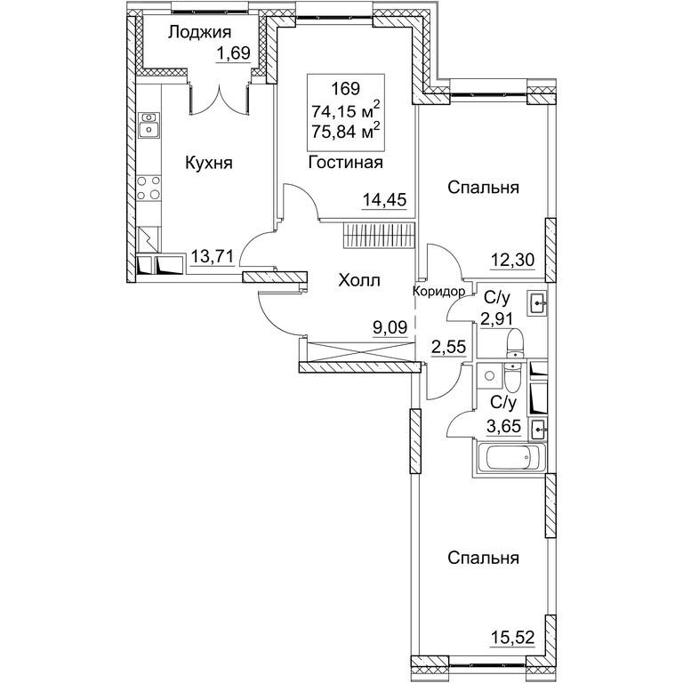 3-BD Apartment Sale, 75.84平方米 at SEZAR CITY, 2nd Khoroshyovsky Drive, Moscow, Russia #1 3-BD Apartment Sale, 75.84平方米 at SEZAR CITY, 2nd Khoroshyovsky Drive, Moscow, Russia #1