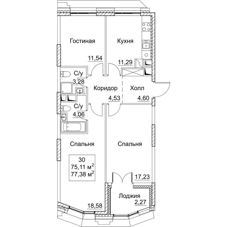 3-BD Apartment Sale, 77.38 sq. m. at SEZAR CITY, 2nd Khoroshyovsky Drive, Moscow, Russia #1
