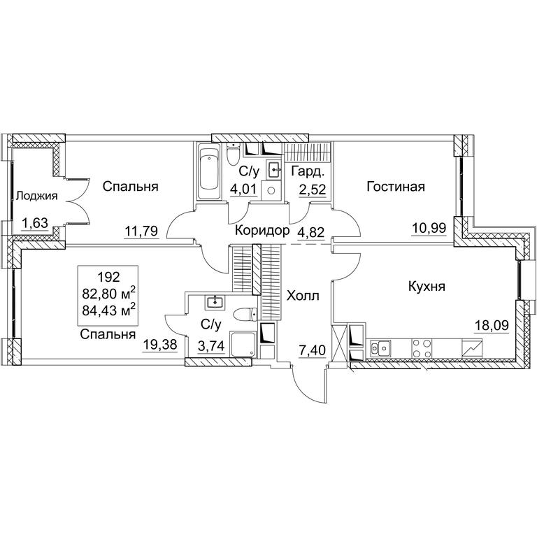 3-BD Apartment Sale, 84.43平方米 at SEZAR CITY, 2nd Khoroshyovsky Drive, Moscow, Russia #1