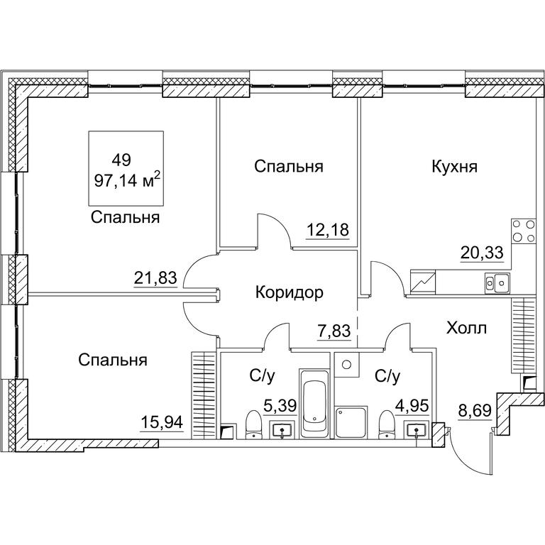3-BD Apartment Sale, 97.14平方米 at SEZAR CITY, 2nd Khoroshyovsky Drive, Moscow, Russia #1 3-BD Apartment Sale, 97.14平方米 at SEZAR CITY, 2nd Khoroshyovsky Drive, Moscow, Russia #1