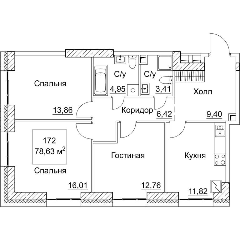3-BD Apartment Sale, 78.63 sq. m. at SEZAR CITY, 2nd Khoroshyovsky Drive, Moscow, Russia #1