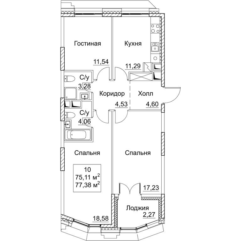 3-BD Apartment Sale, 77.38平方米 at SEZAR CITY, 2nd Khoroshyovsky Drive, Moscow, Russia #1