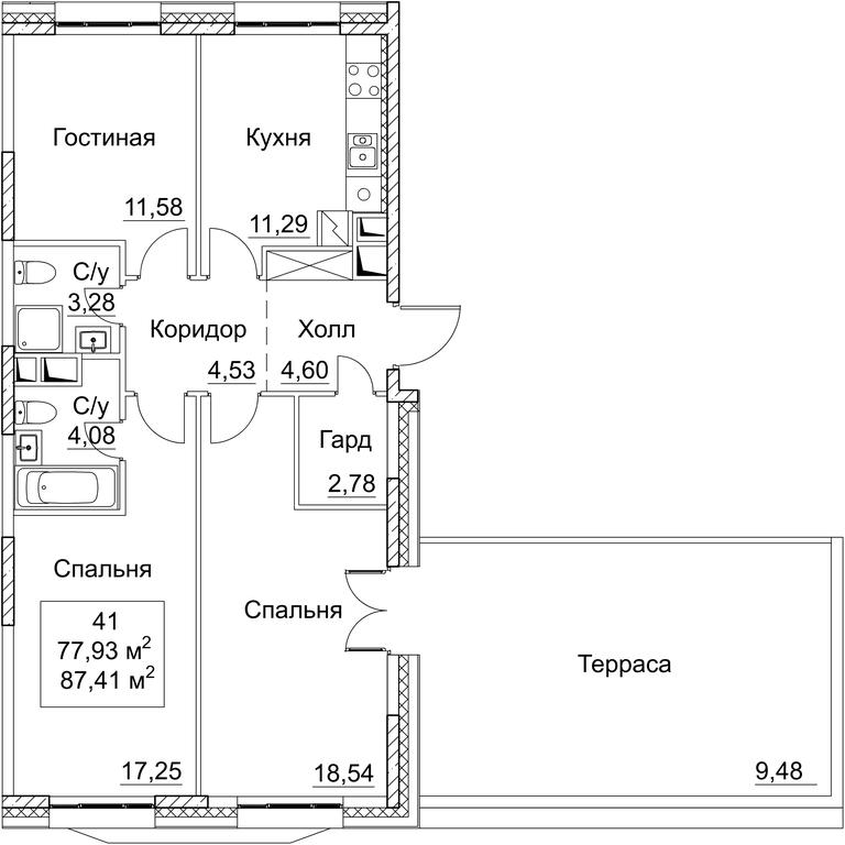 3-BD Apartment Sale, 87.41平方米 at SEZAR CITY, 2nd Khoroshyovsky Drive, Moscow, Russia #1