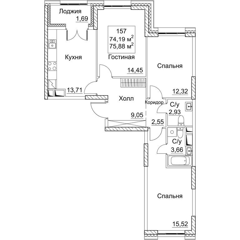 3-BD Apartment Sale, 75.88平方米 at SEZAR CITY, 2nd Khoroshyovsky Drive, Moscow, Russia #1 3-BD Apartment Sale, 75.88平方米 at SEZAR CITY, 2nd Khoroshyovsky Drive, Moscow, Russia #1