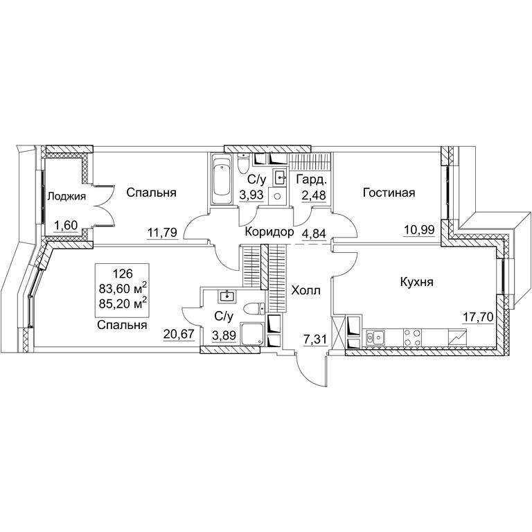 3-BD Apartment Sale, 85.2平方米 at SEZAR CITY, 2nd Khoroshyovsky Drive, Moscow, Russia #1