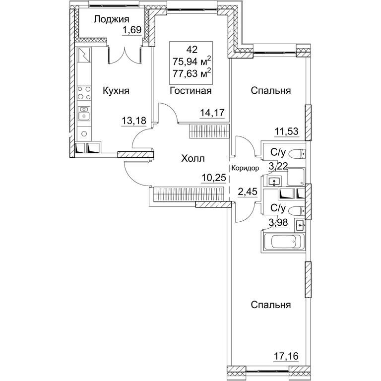 3-BD Apartment Sale, 77.63平方米 at SEZAR CITY, 2nd Khoroshyovsky Drive, Moscow, Russia #1 3-BD Apartment Sale, 77.63平方米 at SEZAR CITY, 2nd Khoroshyovsky Drive, Moscow, Russia #1