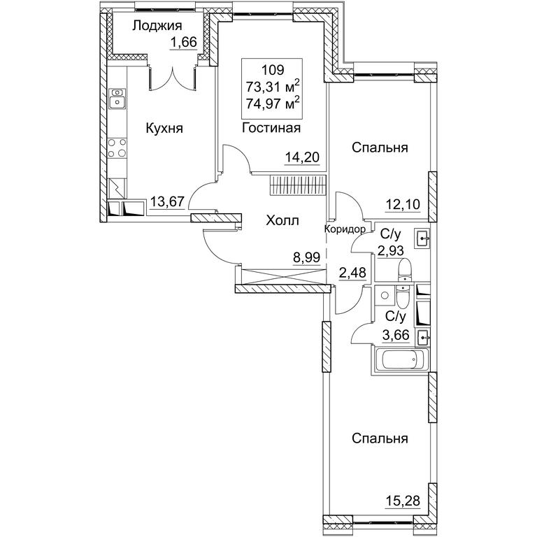 3-BD Apartment Sale, 74.97平方米 at SEZAR CITY, 2nd Khoroshyovsky Drive, Moscow, Russia #1 3-BD Apartment Sale, 74.97平方米 at SEZAR CITY, 2nd Khoroshyovsky Drive, Moscow, Russia #1