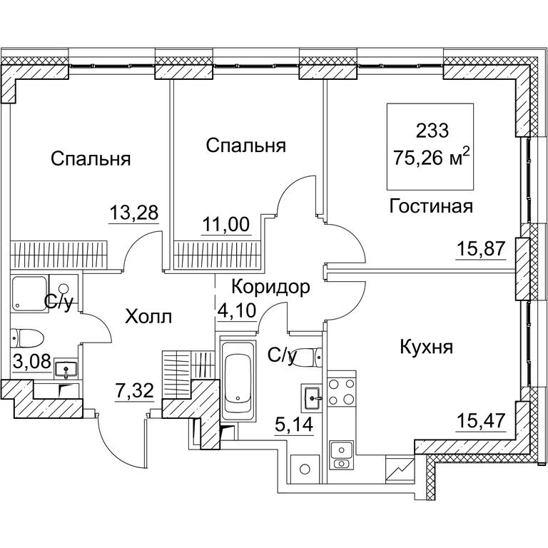3-BD Apartment Sale, 75.26平方米 at SEZAR CITY, 2nd Khoroshyovsky Drive, Moscow, Russia #1 3-BD Apartment Sale, 75.26平方米 at SEZAR CITY, 2nd Khoroshyovsky Drive, Moscow, Russia #1