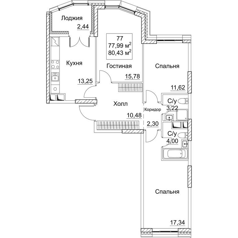 3-BD Apartment Sale, 80.43平方米 at SEZAR CITY, 2nd Khoroshyovsky Drive, Moscow, Russia #1
