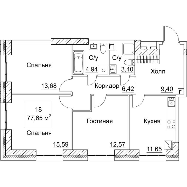 3-BD Apartment Sale, 77.65 sq. m. at SEZAR CITY, 2nd Khoroshyovsky Drive, Moscow, Russia #1