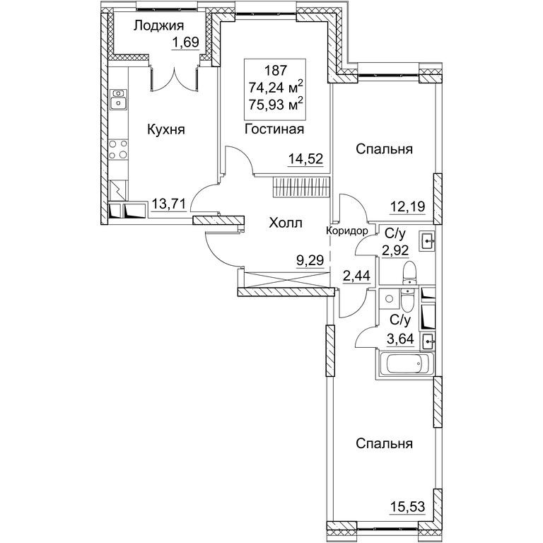 3-BD Apartment Sale, 75.93平方米 at SEZAR CITY, 2nd Khoroshyovsky Drive, Moscow, Russia #1 3-BD Apartment Sale, 75.93平方米 at SEZAR CITY, 2nd Khoroshyovsky Drive, Moscow, Russia #1