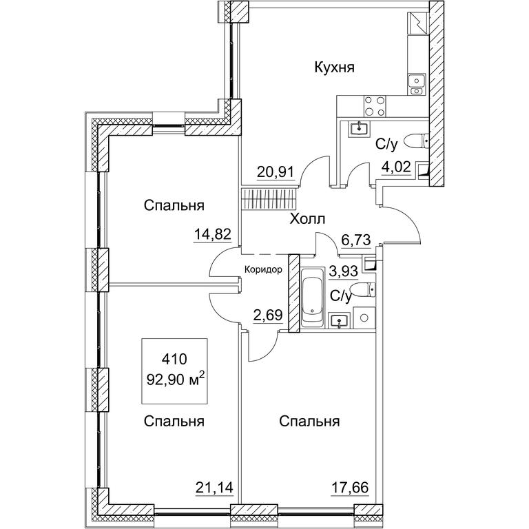 3-BD Apartment Sale, 94.78平方米 at SEZAR CITY, 2nd Khoroshyovsky Drive, Moscow, Russia #1
