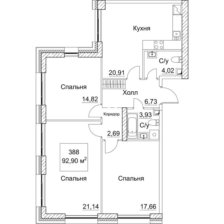 3-BD Apartment Sale, 94.78平方米 at SEZAR CITY, 2nd Khoroshyovsky Drive, Moscow, Russia #1