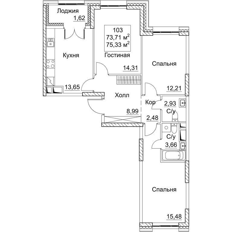 3-BD Apartment Sale, 75.33平方米 at SEZAR CITY, 2nd Khoroshyovsky Drive, Moscow, Russia #1 3-BD Apartment Sale, 75.33平方米 at SEZAR CITY, 2nd Khoroshyovsky Drive, Moscow, Russia #1