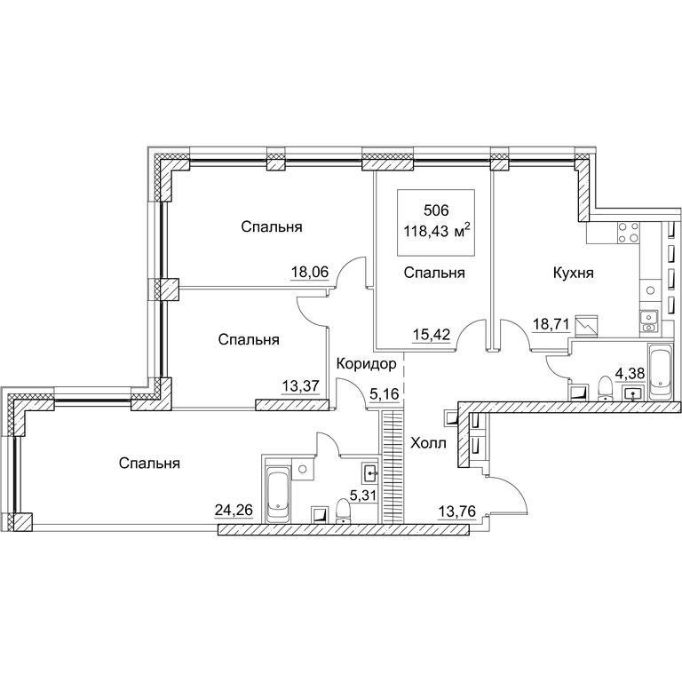 4-BD Apartment Sale, 121.08平方米 at SEZAR CITY, 2nd Khoroshyovsky Drive, Moscow, Russia #1