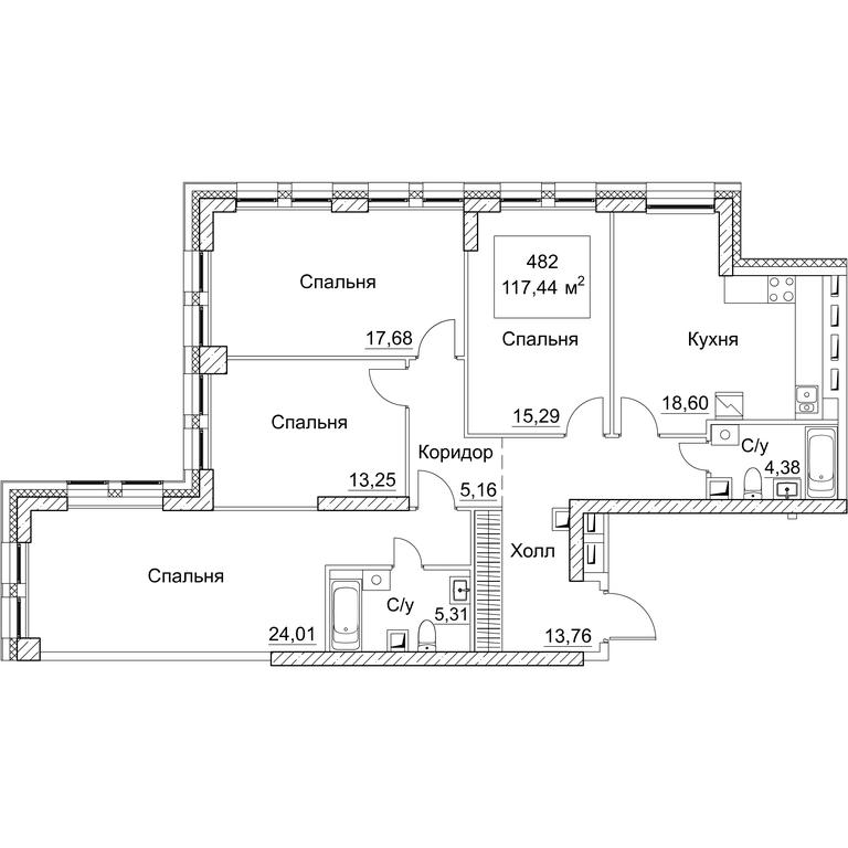 4-BD Apartment Sale, 117.64平方米 at SEZAR CITY, 2nd Khoroshyovsky Drive, Moscow, Russia #1