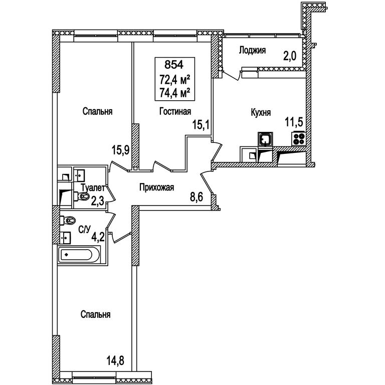 3-BD Apartment Sale, 74.4 sq. m. at Rasskazovo, Andreya Tarkovskogo Boulevard, Vnukovskoye Settlement, Moscow, Russia #2 3-BD Apartment Sale, 74.4 sq. m. at Rasskazovo, Andreya Tarkovskogo Boulevard, Vnukovskoye Settlement, Moscow, Russia #2