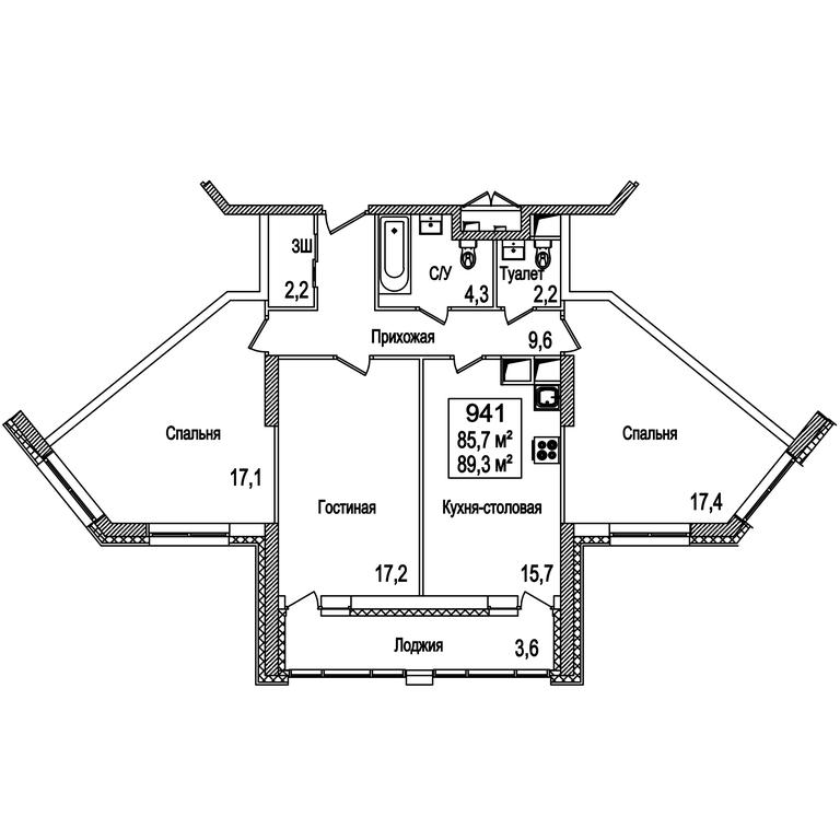 3-BD Apartment Sale, 89.6 sq. m. at Rasskazovo, Andreya Tarkovskogo Boulevard, Vnukovskoye Settlement, Moscow, Russia #2