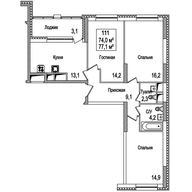 3-BD Apartment Sale, 77.5 sq. m. at Rasskazovo, Andreya Tarkovskogo Boulevard, Vnukovskoye Settlement, Moscow, Russia #1