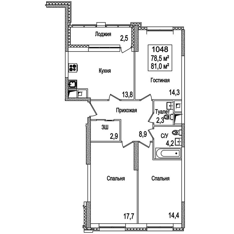 3-BD Apartment Sale, 81.4 sq. m. at Rasskazovo, Andreya Tarkovskogo Boulevard, Vnukovskoye Settlement, Moscow, Russia #1