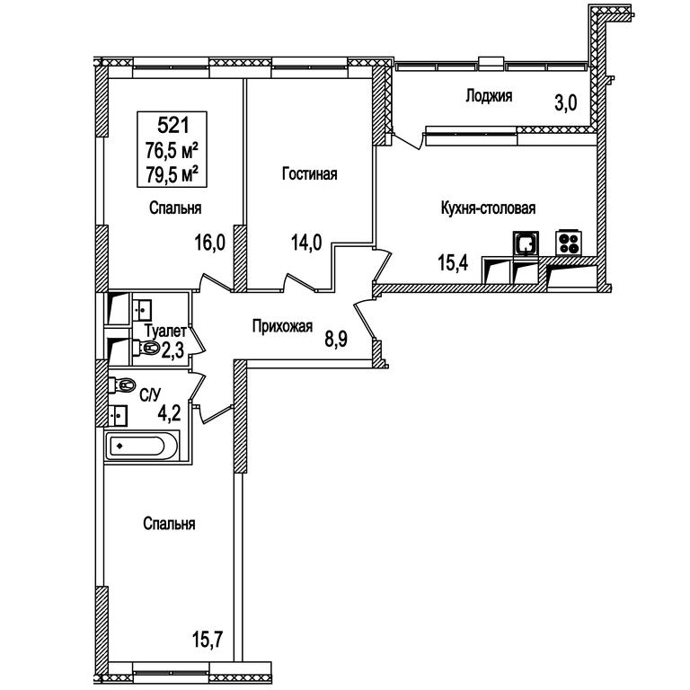3-BD Apartment Sale, 80.3 sq. m. at Rasskazovo, Andreya Tarkovskogo Boulevard, Vnukovskoye Settlement, Moscow, Russia #2