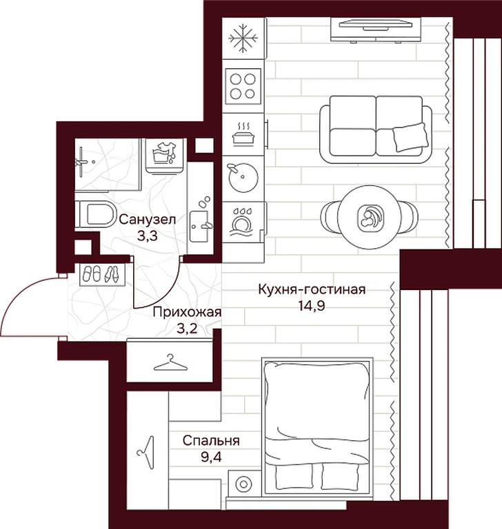 1-BD Apartment Sale, 30.8 sq. m. at Dom 7 Danilovskiy, Serpukhovsky Val Street, Moscow, Russia #1