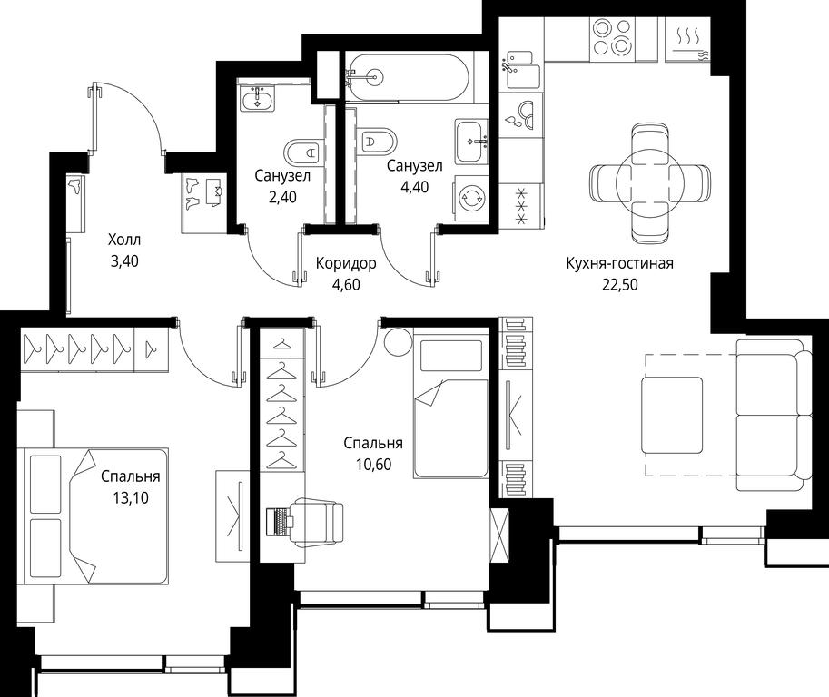 2-BD Apartment Sale, 61平方米 at Multikvartal CITYZEN, Vishnyovaya Street, Moscow, Russia #1