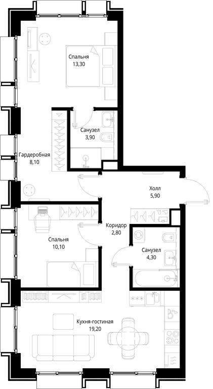 2-BD Apartment Sale, 67.6 sq. m. at Multikvartal CITYZEN, Vishnyovaya Street, Moscow, Russia #1