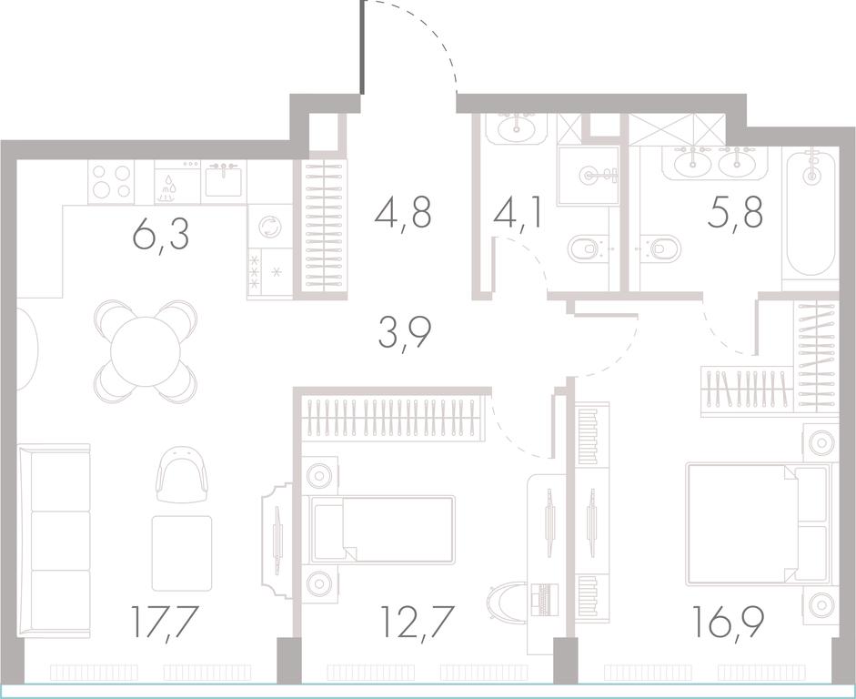 2-BD Apartment Sale, 71.5 sq. m. at River Park Towers, Kutuzovsky Drive, 16с1, Moscow, Russia #1