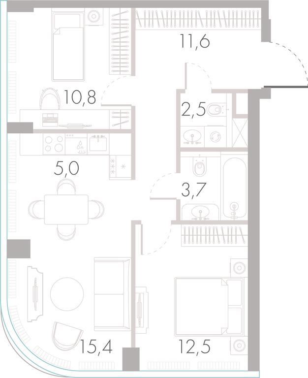 2-BD Apartment Sale, 60.9平方米 at River Park Towers, Kutuzovsky Drive, 16с1, Moscow, Russia #1