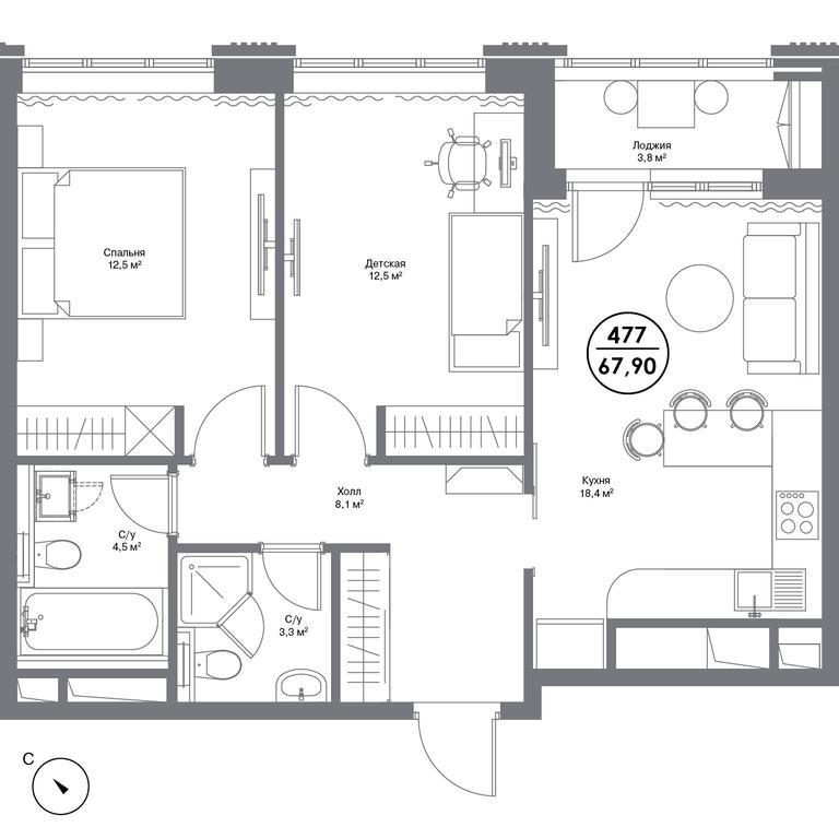 Продажа 2-комн. квартиры, 67,9 м² в ЖК «Искра Парк», Ленинградский проспект, 35с2, Москва, Россия #1 Продажа 2-комн. квартиры, 67,9 м² в ЖК «Искра Парк», Ленинградский проспект, 35с2, Москва, Россия #1
