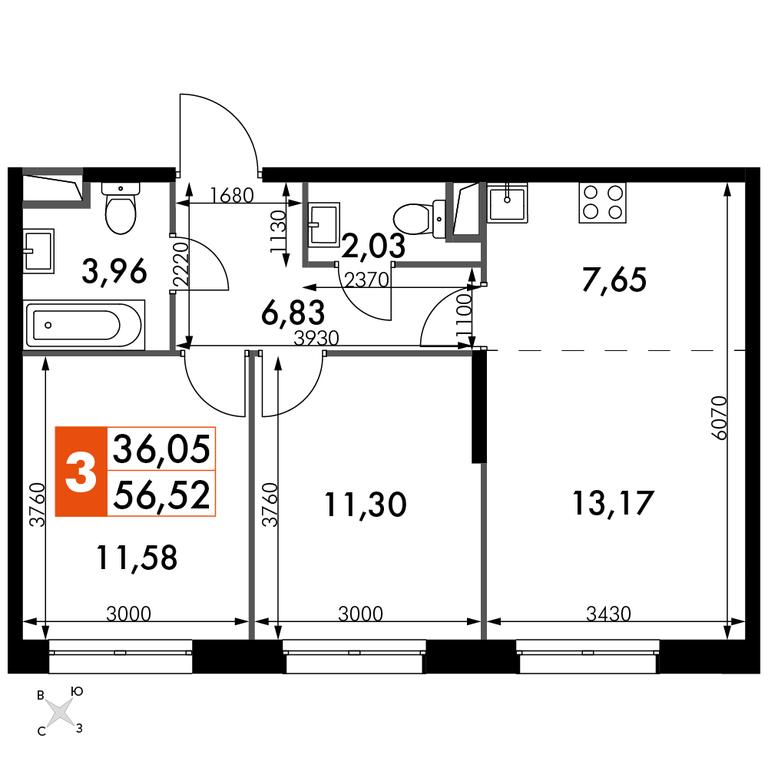 3-BD Apartment Sale, 56.52 sq. m. at Dvizhenie. Govorovo, Центральная улица, 47, деревня Говорово, поселение Московский, Москва, Россия #1