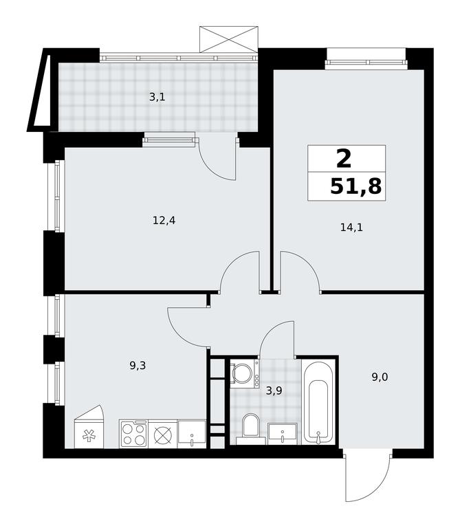 1-BD Apartment Sale, 51.8 sq. m. at Prokshino, Prokshino Residential Complex, Sosenskoye Settlement, Moscow, Russia #1