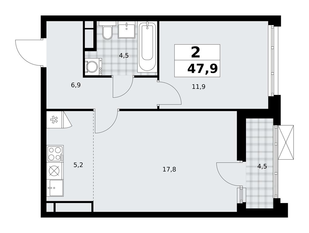 1-BD Apartment Sale, 47.9 sq. m. at Prokshino, Prokshino Residential Complex, Sosenskoye Settlement, Moscow, Russia #1