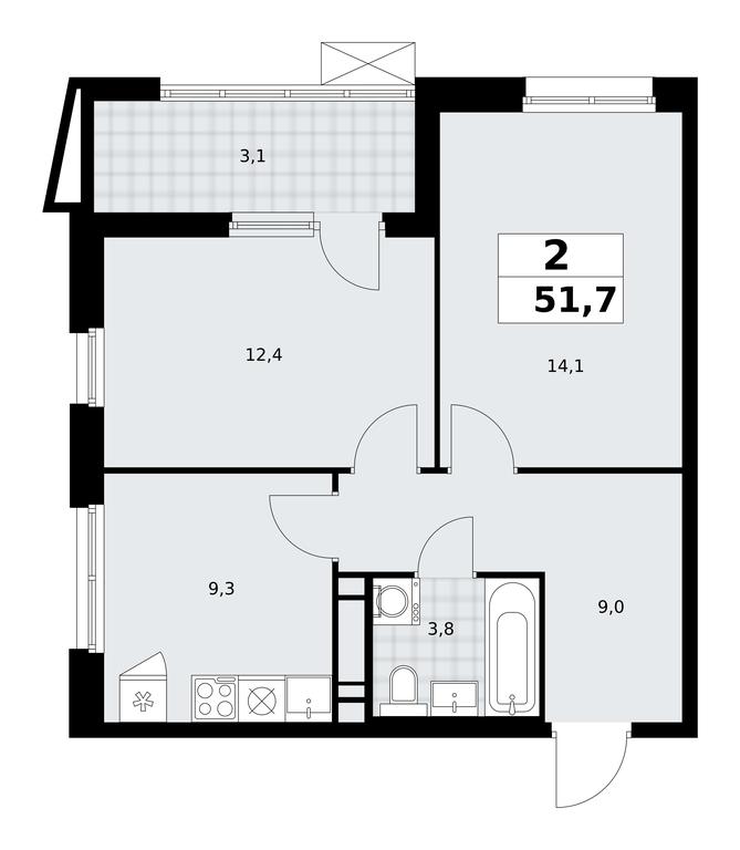 1-BD Apartment Sale, 51.7 sq. m. at Prokshino, Prokshino Residential Complex, Sosenskoye Settlement, Moscow, Russia #1