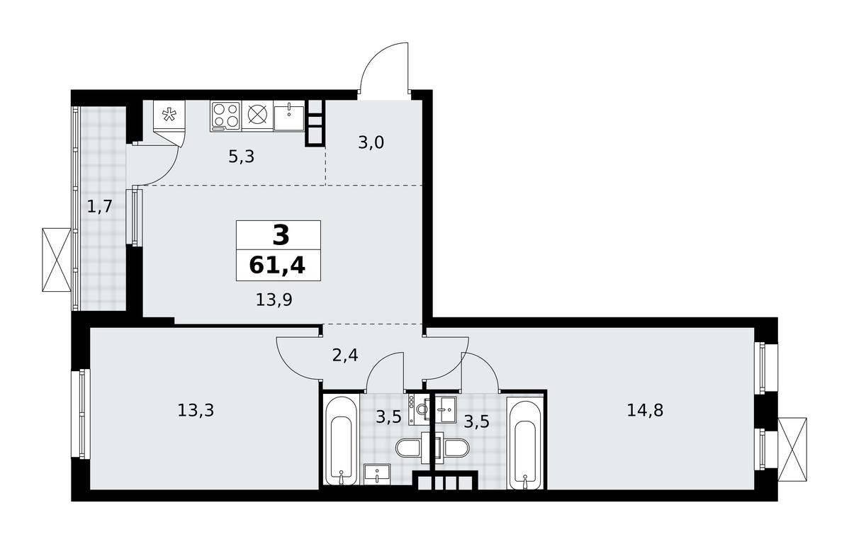 2-BD Apartment Sale, 61.4平方米 at Prokshino, Prokshino Residential Complex, Sosenskoye Settlement, Moscow, Russia #1