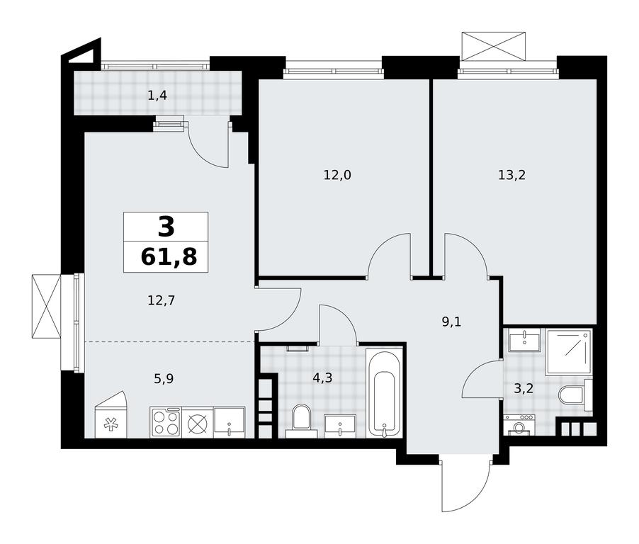 2-BD Apartment Sale, 61.8 sq. m. at Prokshino, Prokshino Residential Complex, Sosenskoye Settlement, Moscow, Russia #1 2-BD Apartment Sale, 61.8 sq. m. at Prokshino, Prokshino Residential Complex, Sosenskoye Settlement, Moscow, Russia #1