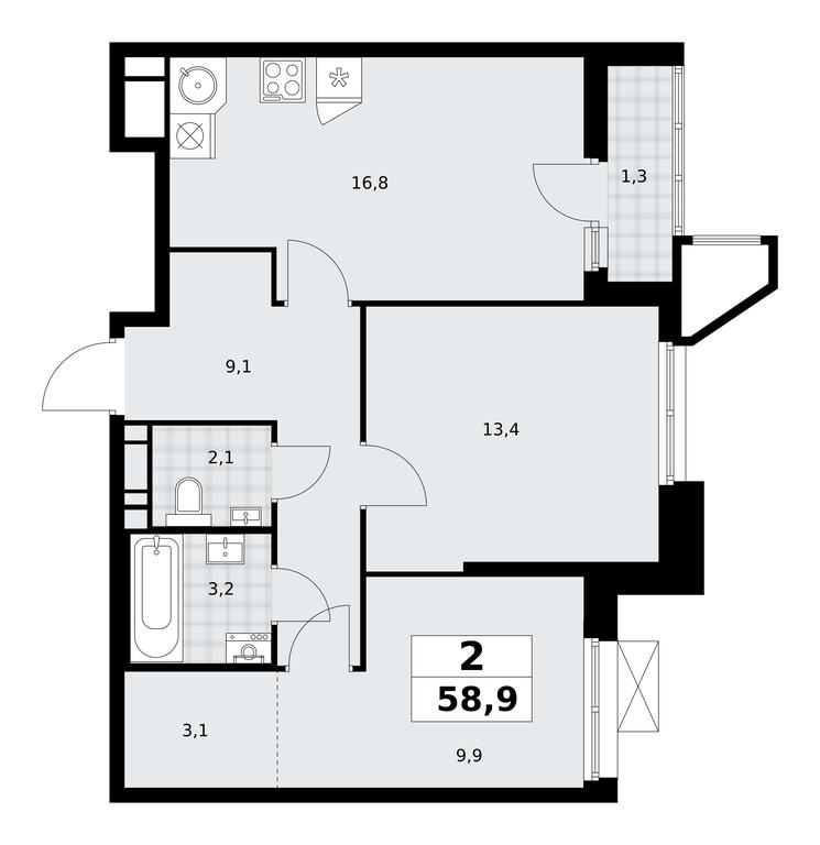 1-BD Apartment Sale, 58.9平方米 at Prokshino, Prokshino Residential Complex, Sosenskoye Settlement, Moscow, Russia #1