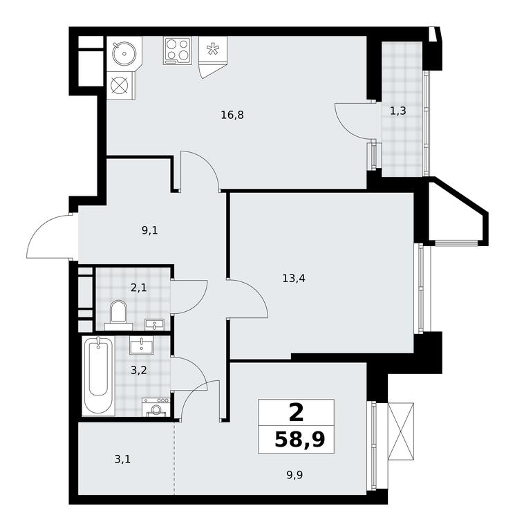 1-BD Apartment Sale, 58.9平方米 at Prokshino, Prokshino Residential Complex, Sosenskoye Settlement, Moscow, Russia #1