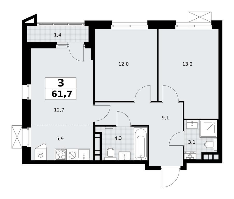 2-BD Apartment Sale, 61.7 sq. m. at Prokshino, Prokshino Residential Complex, Sosenskoye Settlement, Moscow, Russia #1 2-BD Apartment Sale, 61.7 sq. m. at Prokshino, Prokshino Residential Complex, Sosenskoye Settlement, Moscow, Russia #1
