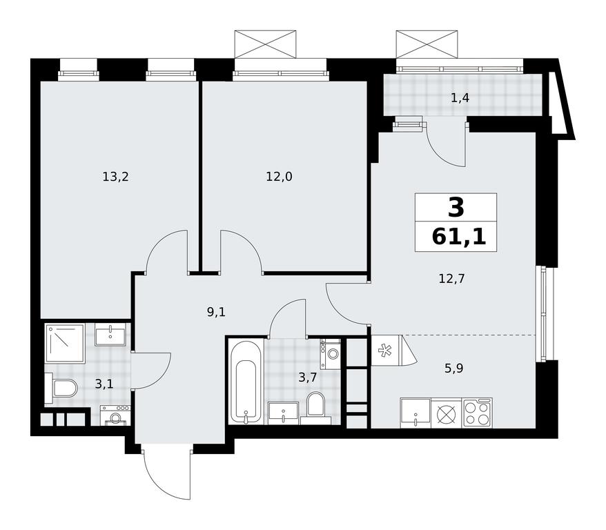 2-BD Apartment Sale, 61.1平方米 at Prokshino, Prokshino Residential Complex, Sosenskoye Settlement, Moscow, Russia #1 2-BD Apartment Sale, 61.1平方米 at Prokshino, Prokshino Residential Complex, Sosenskoye Settlement, Moscow, Russia #1