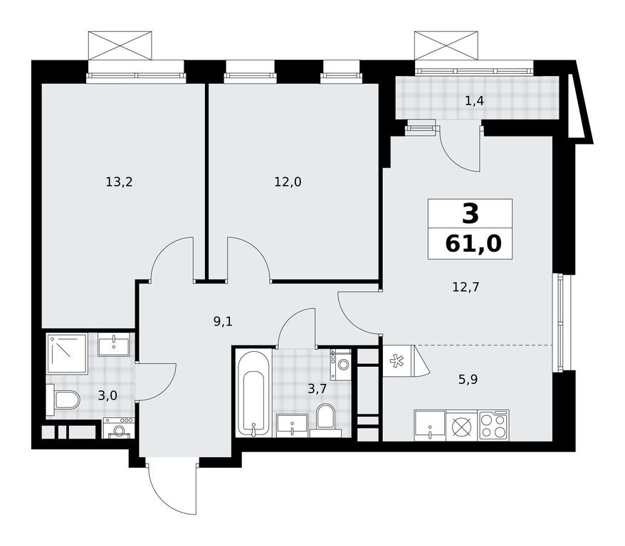 2-BD Apartment Sale, 61平方米 at Prokshino, Prokshino Residential Complex, Sosenskoye Settlement, Moscow, Russia #1