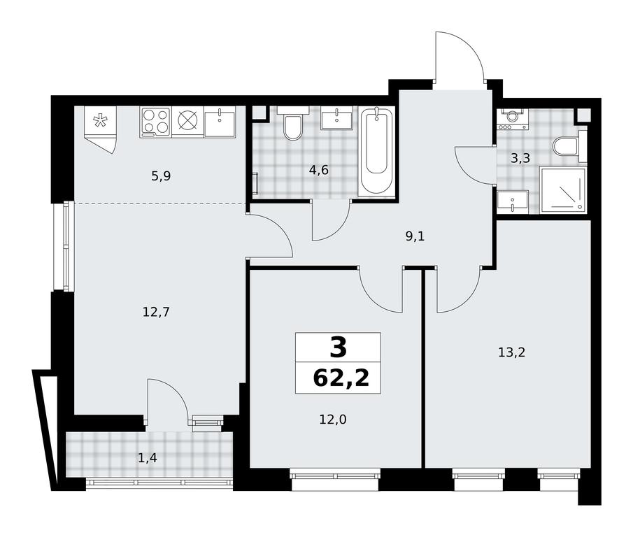 2-BD Apartment Sale, 62.2 sq. m. at Prokshino, Prokshino Residential Complex, Sosenskoye Settlement, Moscow, Russia #1