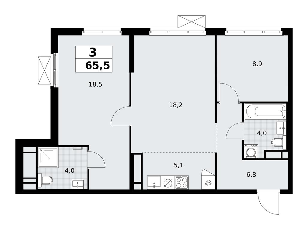 2-BD Apartment Sale, 65.5 sq. m. at Prokshino, Prokshino Residential Complex, Sosenskoye Settlement, Moscow, Russia #1