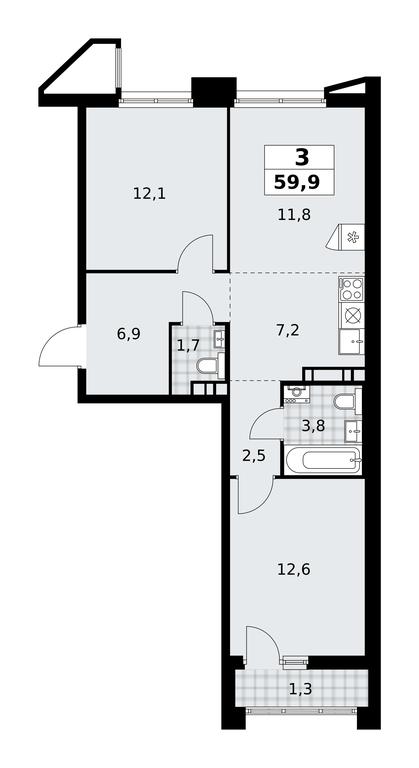 2-BD Apartment Sale, 59.9 sq. m. at Prokshino, Prokshino Residential Complex, Sosenskoye Settlement, Moscow, Russia #1