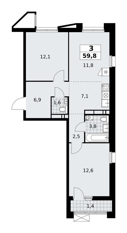 2-BD Apartment Sale, 59.8平方米 at Prokshino, Prokshino Residential Complex, Sosenskoye Settlement, Moscow, Russia #1 2-BD Apartment Sale, 59.8平方米 at Prokshino, Prokshino Residential Complex, Sosenskoye Settlement, Moscow, Russia #1