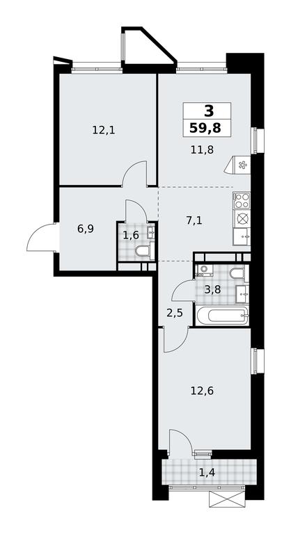 2-BD Apartment Sale, 59.8平方米 at Prokshino, Prokshino Residential Complex, Sosenskoye Settlement, Moscow, Russia #1 2-BD Apartment Sale, 59.8平方米 at Prokshino, Prokshino Residential Complex, Sosenskoye Settlement, Moscow, Russia #1
