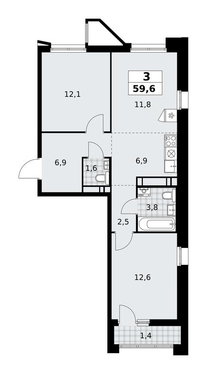 2-BD Apartment Sale, 59.6平方米 at Prokshino, Prokshino Residential Complex, Sosenskoye Settlement, Moscow, Russia #1 2-BD Apartment Sale, 59.6平方米 at Prokshino, Prokshino Residential Complex, Sosenskoye Settlement, Moscow, Russia #1